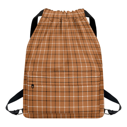 Brown Tattersall Pattern Print Drawstring Backpack