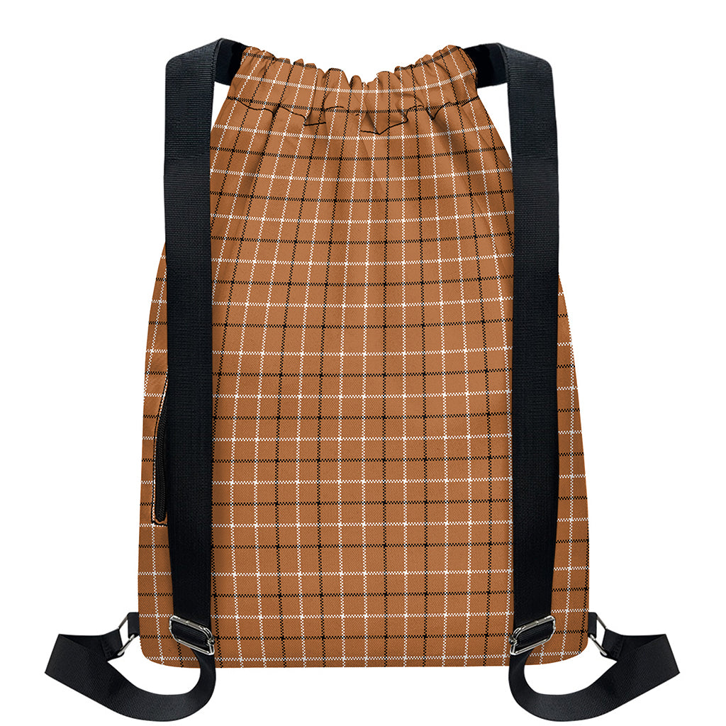 Brown Tattersall Pattern Print Drawstring Backpack