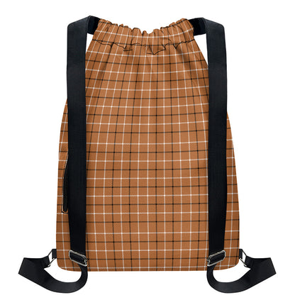 Brown Tattersall Pattern Print Drawstring Backpack