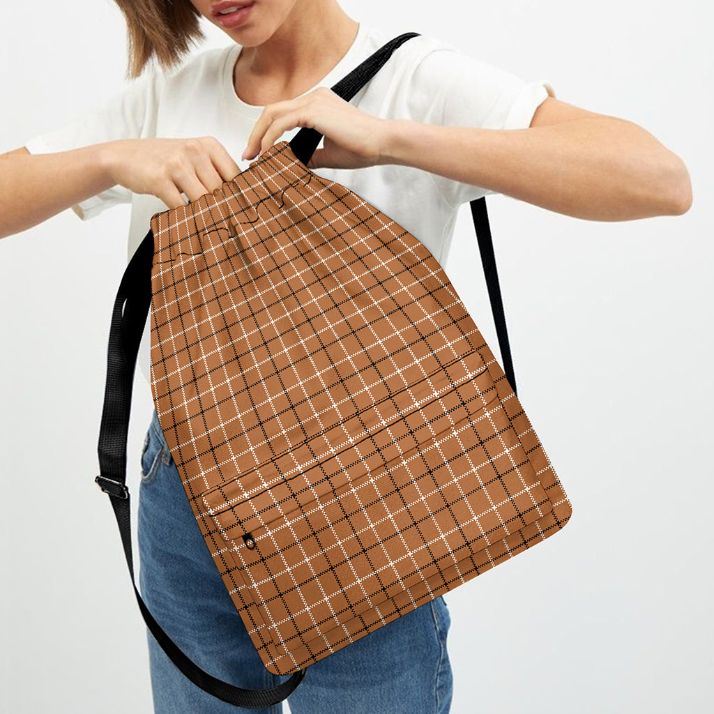 Brown Tattersall Pattern Print Drawstring Backpack