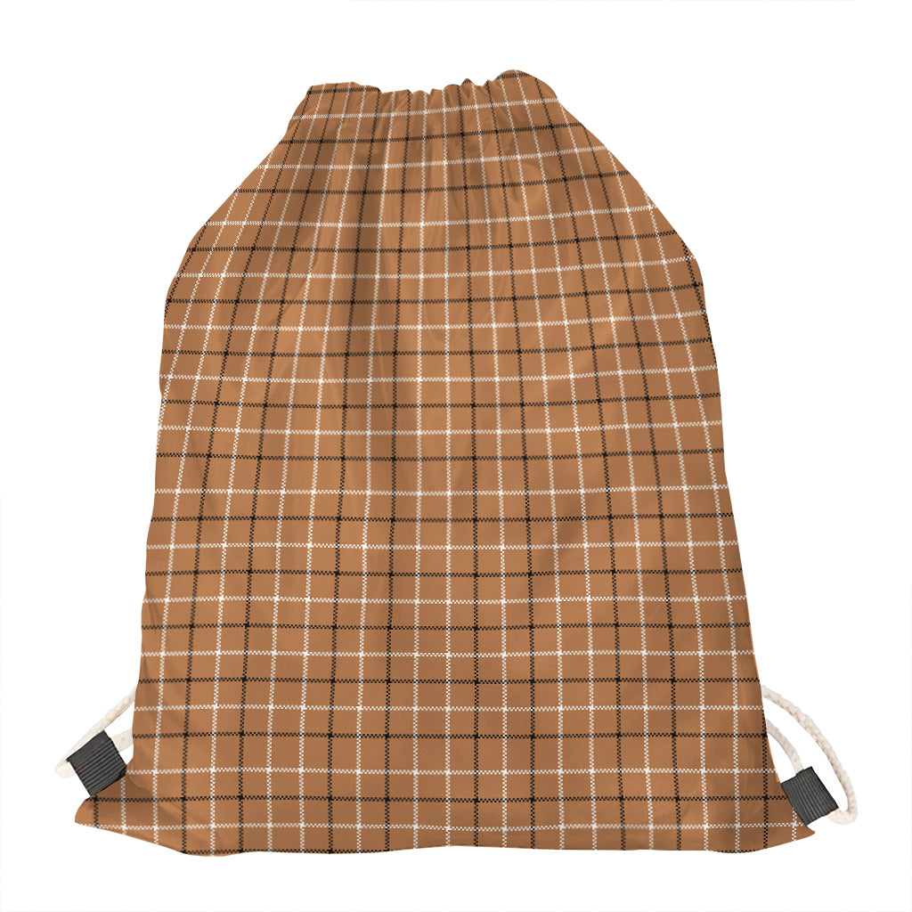 Brown Tattersall Pattern Print Drawstring Bag