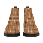 Brown Tattersall Pattern Print Flat Ankle Boots