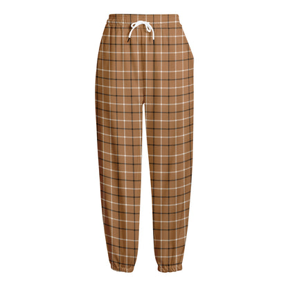 Brown Tattersall Pattern Print Fleece Lined Knit Pants