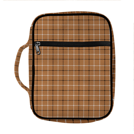 Brown Tattersall Pattern Print Front Pocket Bible Bag