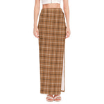 Brown Tattersall Pattern Print High Slit Maxi Skirt