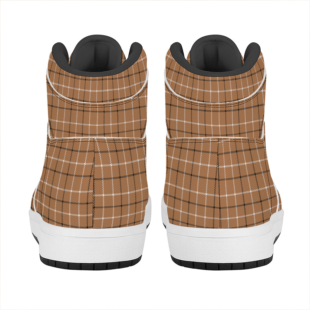 Brown Tattersall Pattern Print High Top Leather Sneakers