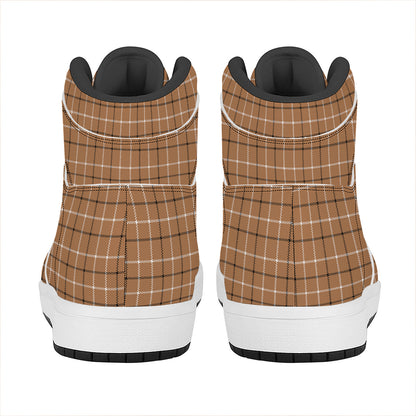 Brown Tattersall Pattern Print High Top Leather Sneakers