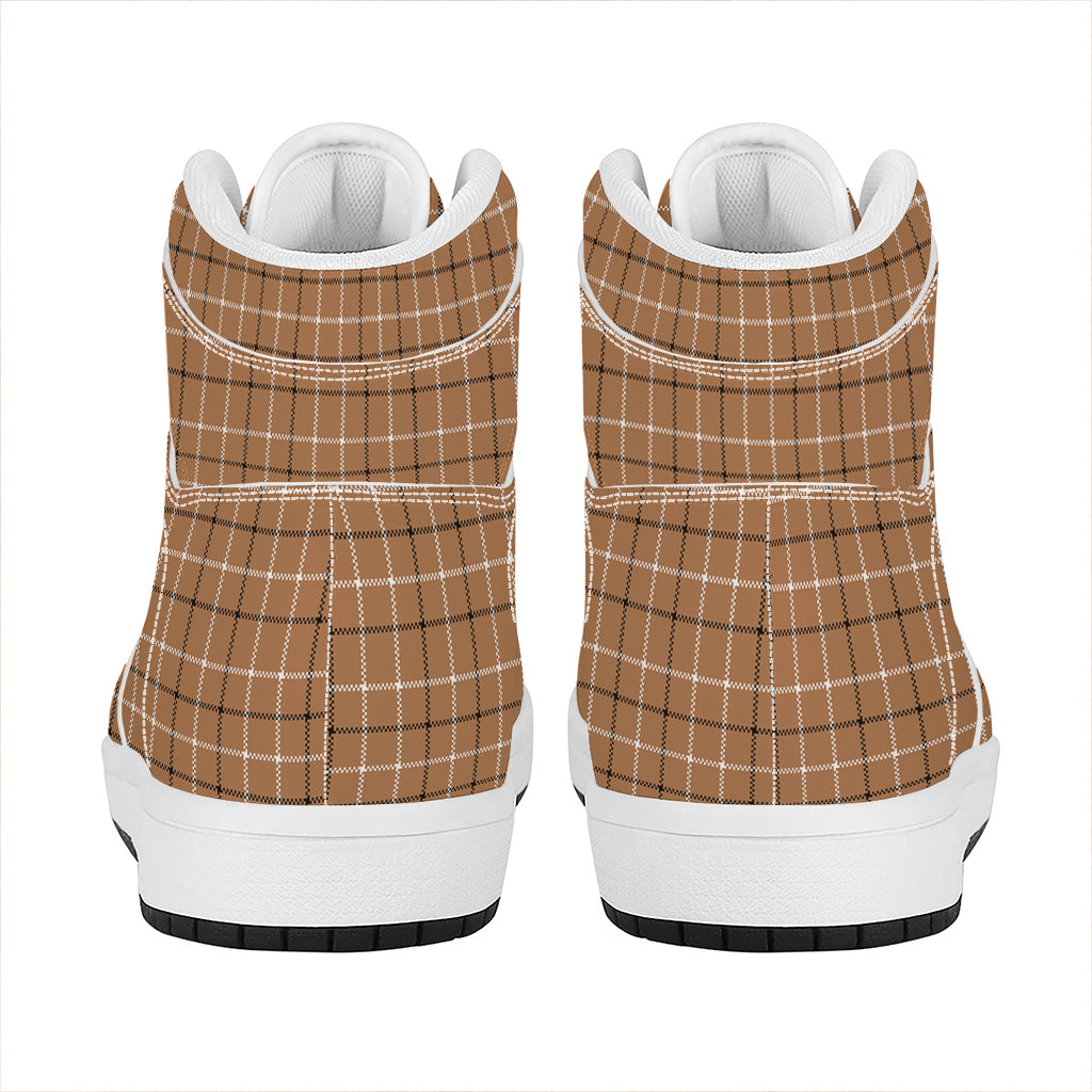 Brown Tattersall Pattern Print High Top Leather Sneakers