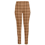 Brown Tattersall Pattern Print High-Waisted Pocket Leggings