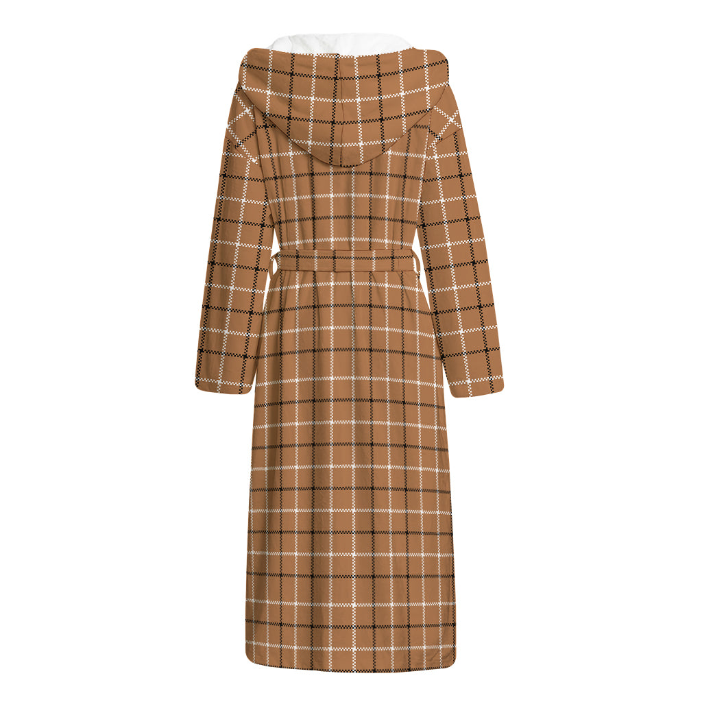 Brown Tattersall Pattern Print Hooded Bathrobe