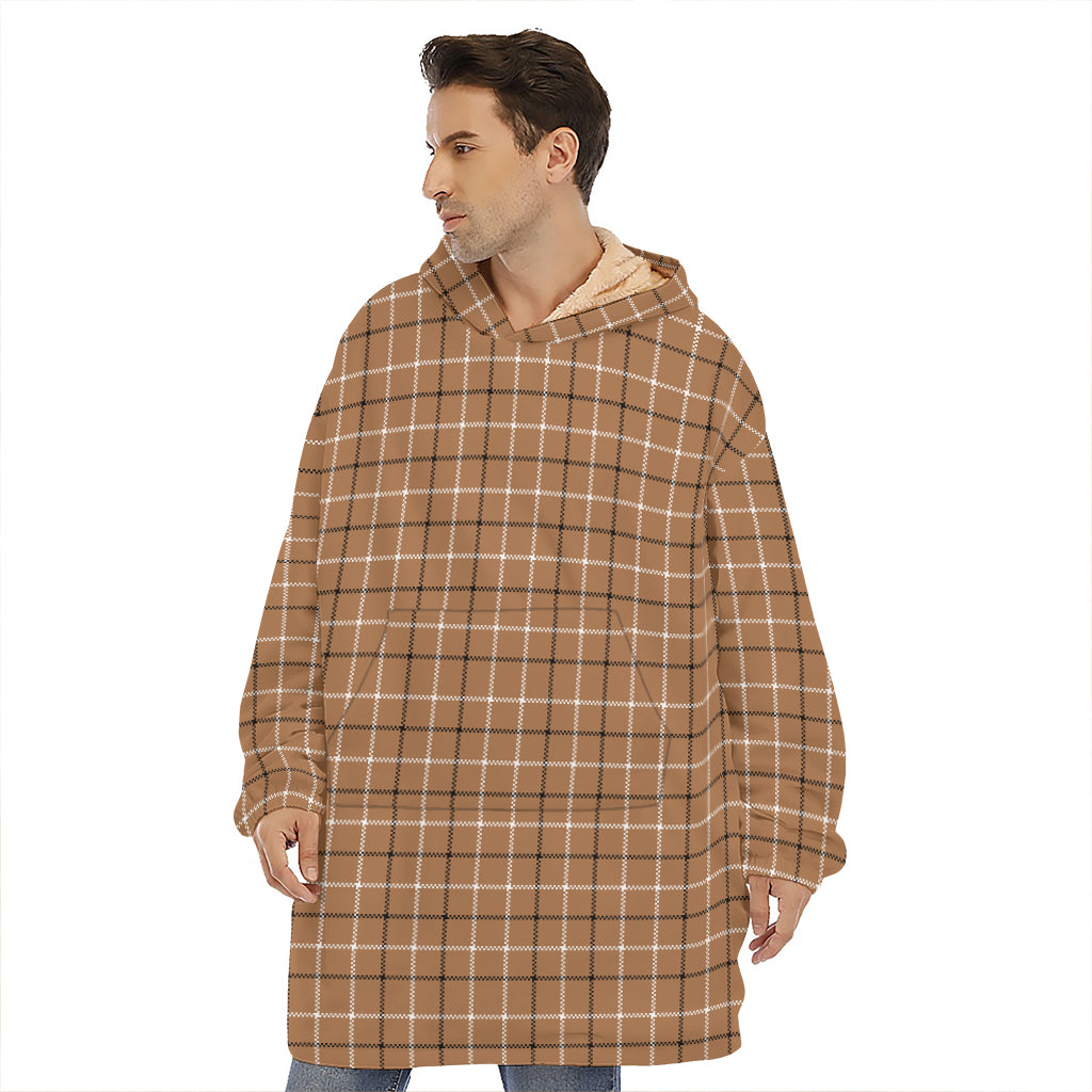 Brown Tattersall Pattern Print Hoodie Blanket
