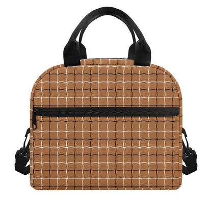 Brown Tattersall Pattern Print Insulated Lunch Bag
