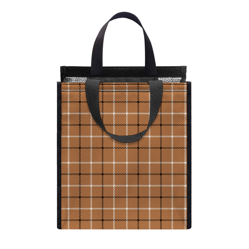 Brown Tattersall Pattern Print Insulated Lunch Tote