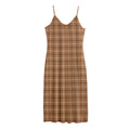 Brown Tattersall Pattern Print Jersey Midi Cami Dress