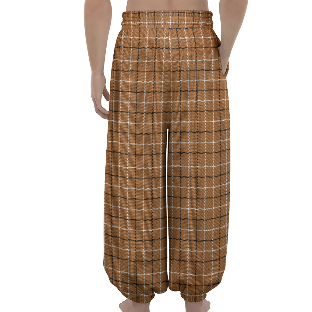 Brown Tattersall Pattern Print Lantern Pants