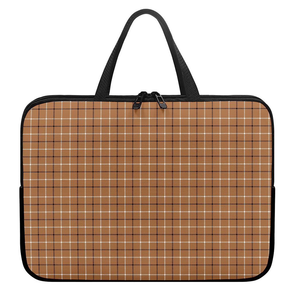 Brown Tattersall Pattern Print Laptop Sleeve With Handle
