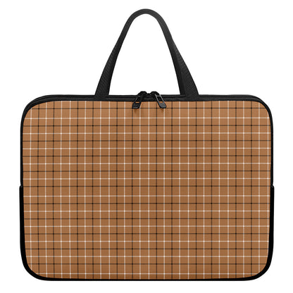 Brown Tattersall Pattern Print Laptop Sleeve With Handle