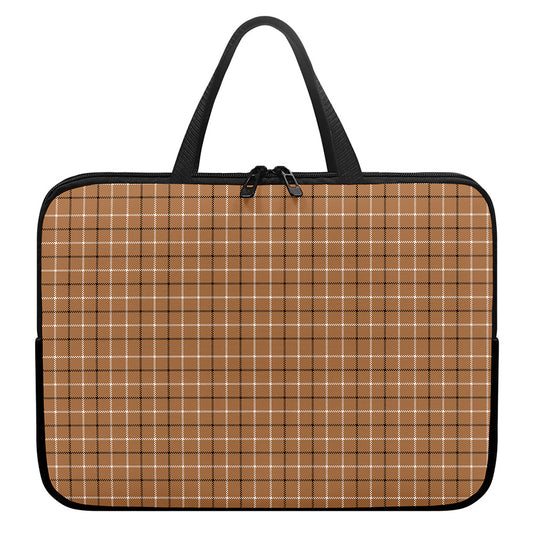 Brown Tattersall Pattern Print Laptop Sleeve With Handle