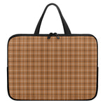 Brown Tattersall Pattern Print Laptop Sleeve With Handle
