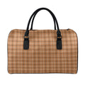 Brown Tattersall Pattern Print Leather Duffel Bag