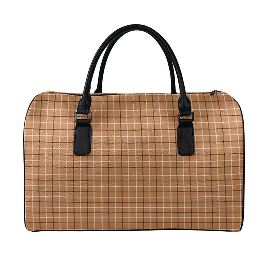 Brown Tattersall Pattern Print Leather Duffle Bag