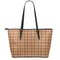 Brown Tattersall Pattern Print Leather Tote Bag With Zipper
