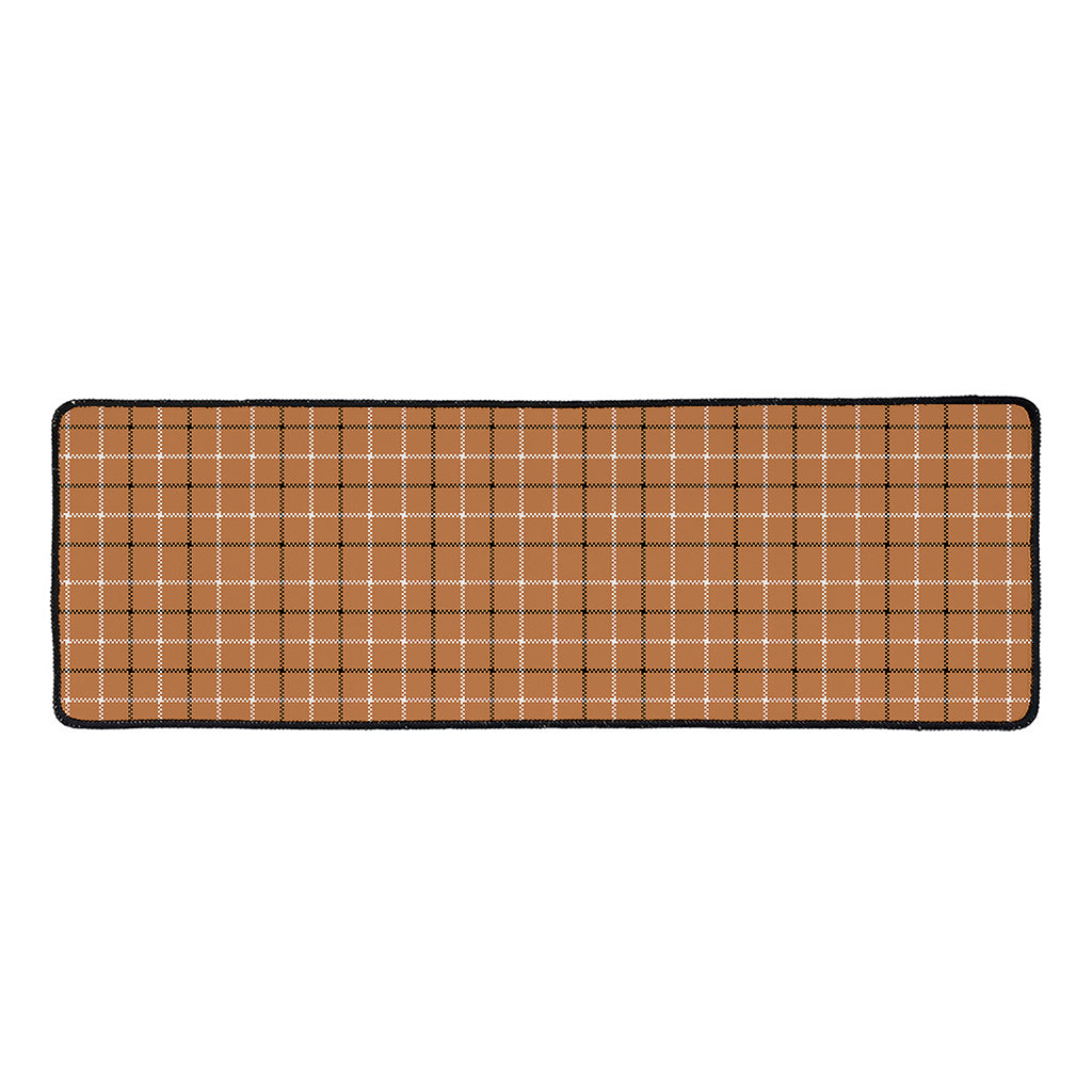 Brown Tattersall Pattern Print Long Kitchen Mat