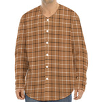Brown Tattersall Pattern Print Long Sleeve Baseball Jersey