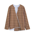 Brown Tattersall Pattern Print Long Sleeve Short Coat