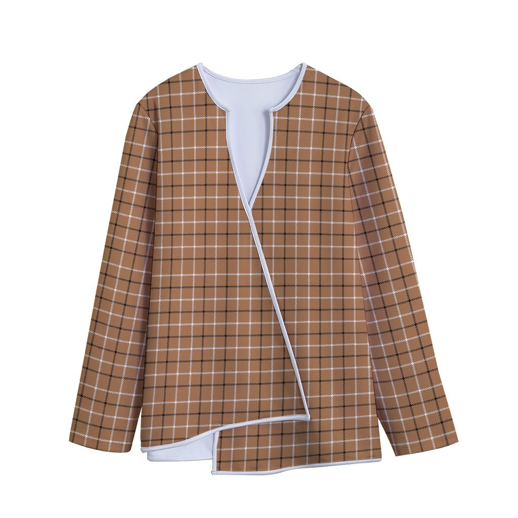 Brown Tattersall Pattern Print Long Sleeve Short Coat