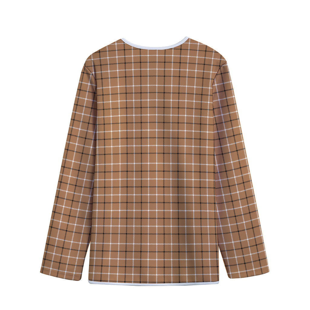Brown Tattersall Pattern Print Long Sleeve Short Coat