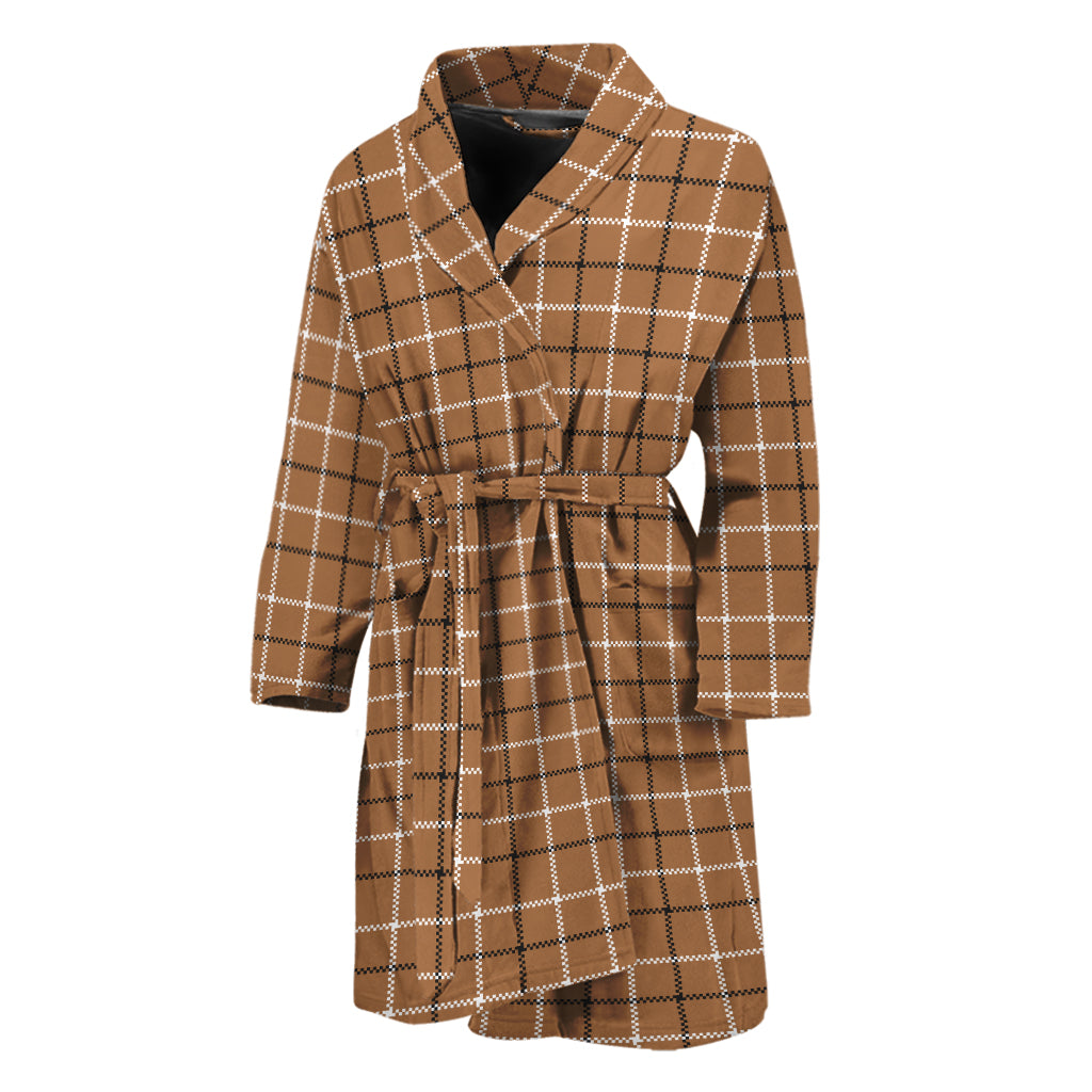 Brown Tattersall Pattern Print Men's Bathrobe