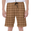 Brown Tattersall Pattern Print Men's Beach Shorts