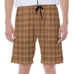 Brown Tattersall Pattern Print Men's Beach Shorts