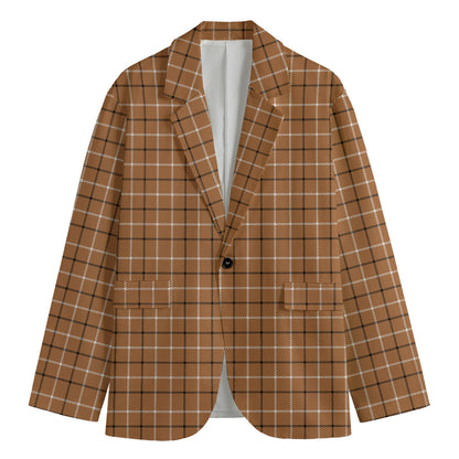 Brown Tattersall Pattern Print Men's Blazer
