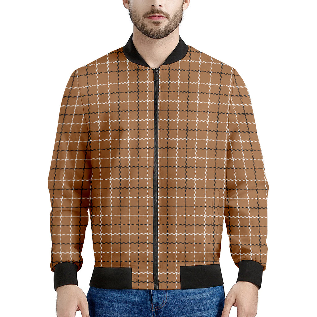 Brown Tattersall Pattern Print Men's Bomber Jacket