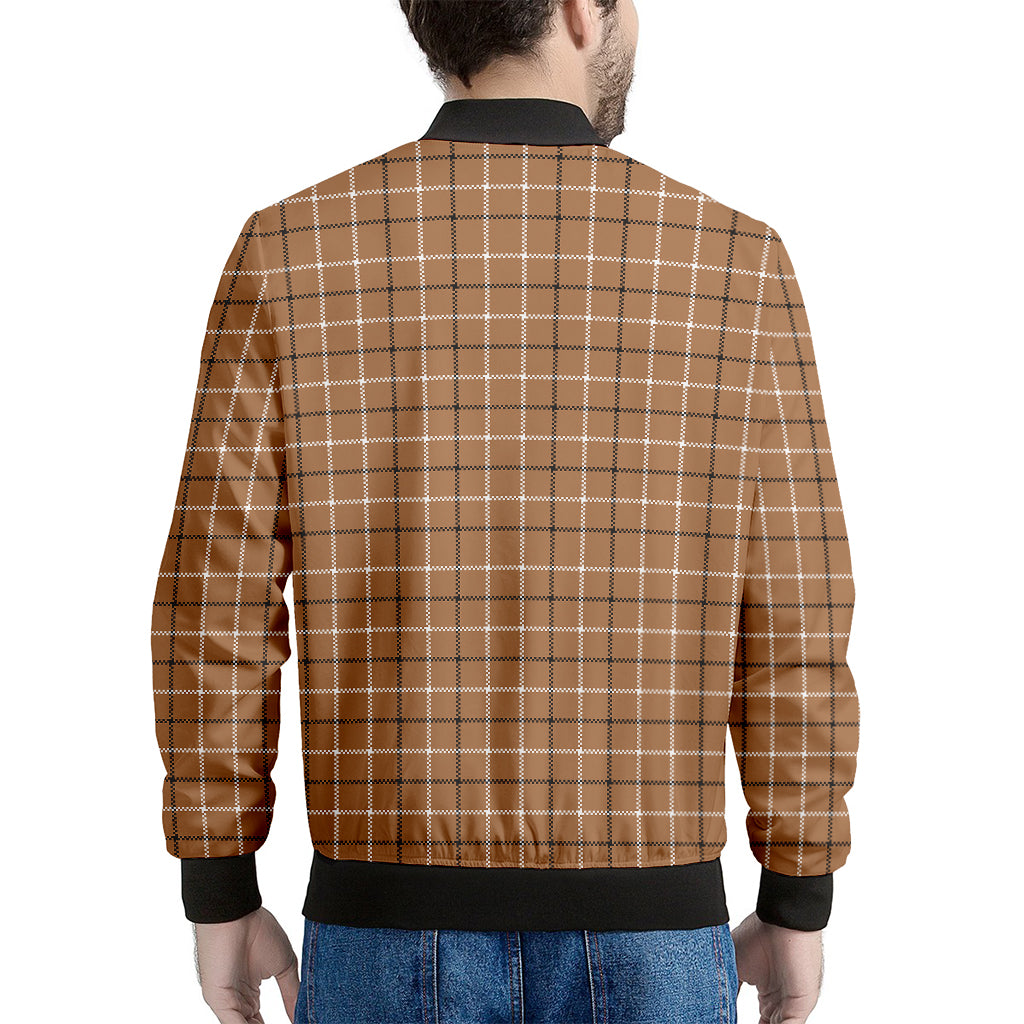 Brown Tattersall Pattern Print Men's Bomber Jacket
