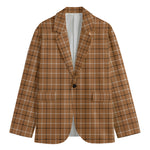 Brown Tattersall Pattern Print Men's Cotton Blazer
