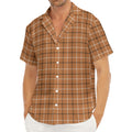 Brown Tattersall Pattern Print Men's Deep V-Neck Shirt