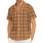 Brown Tattersall Pattern Print Men's Deep V-Neck Shirt