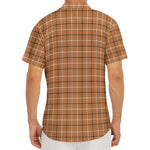 Brown Tattersall Pattern Print Men's Deep V-Neck Shirt