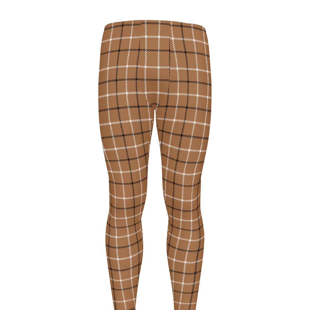 Brown Tattersall Pattern Print Men's leggings
