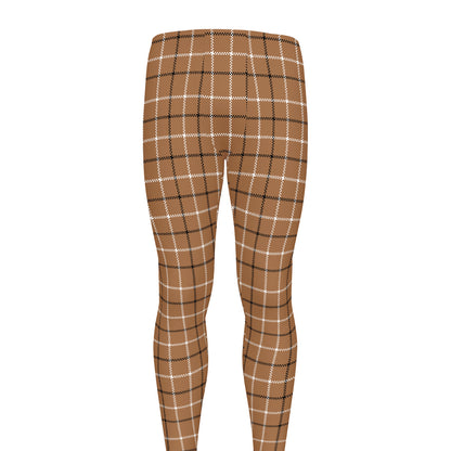 Brown Tattersall Pattern Print Men's leggings