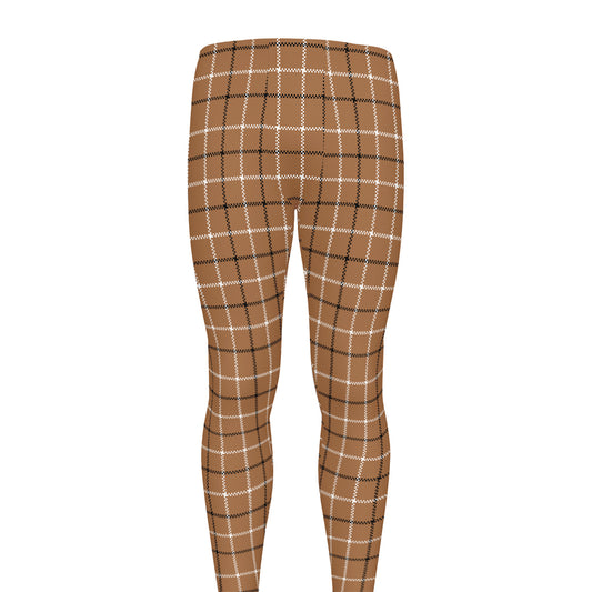 Brown Tattersall Pattern Print Men's leggings