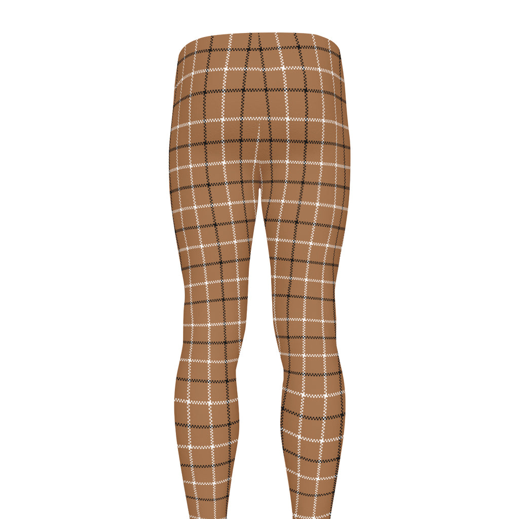 Brown Tattersall Pattern Print Men's leggings