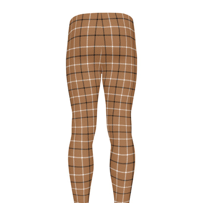 Brown Tattersall Pattern Print Men's leggings