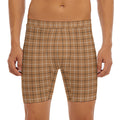 Brown Tattersall Pattern Print Men's Long Boxer Briefs