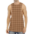 Brown Tattersall Pattern Print Men's Muscle Tank Top
