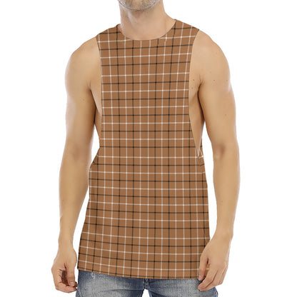 Brown Tattersall Pattern Print Men's Muscle Tank Top