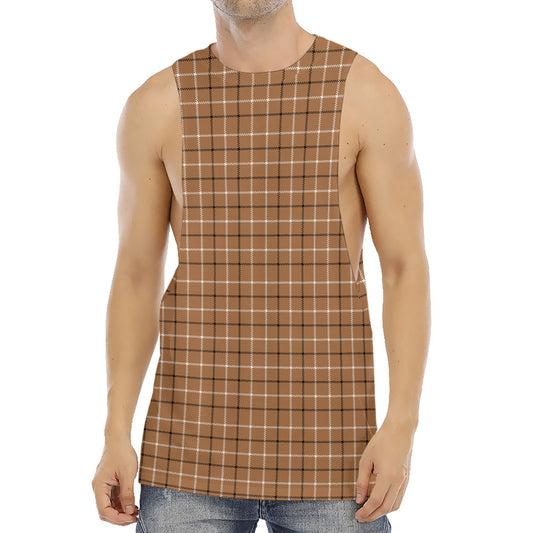 Brown Tattersall Pattern Print Men's Muscle Tank Top